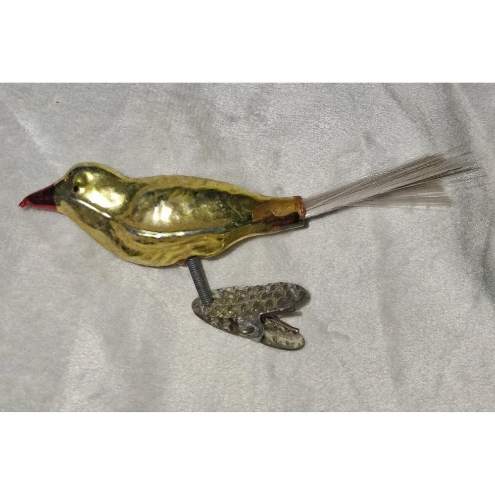 Vintage Mercury Glass Bird Clip-On Christmas Ornament Feather Tail 4